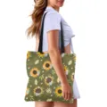 Lässige Canvas Tragetasche mit Sonnenblumen Blumenmuster, stilvolle Schultertasche. - Dunkelgrüner Sonnenblumen-Gänseblümchen-Stil (GWD-008) / 40x40cm