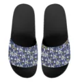 Freizeit Badeschlappen in Schwarz mit Totenkopf Blumen Muster Sommerflachsohlen Hausschuhe - 35 / Blauer Hintergrund Totenkopf Druck (YZTB-030)