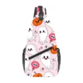 Niedlicher Halloween Geist Druck Sling Rucksack Freizeit Outdoor Umhaengetasche Damen - Rosa Gespenst-Muster (XB-012) / 39x9x19cm