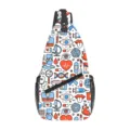 Borsa a tracolla con motivo medico, zaino da petto casual impermeabile per sport all'aperto. - Stampa Tema Medico (XB-068) / Bianco