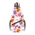 Zaino monospalla rosa con stampa di Halloween a cartoni animati borsa da petto per esterni. - Stampa Teschio Fantasma Halloween (XB-069) / Rosa