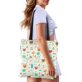 Borsa shopper in tela con stampa di orsetti e cuori, borsa a tracolla grande e capiente. - Orso e Anatra Cartoon (GWD-022) / 40x40cm