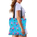 Leinwand Tragetasche mit süßem Cartoon Meerjungfrau Druck, Freizeittasche für Alltag. - Blaues Meerjungfrauenmuster (GWD-063) / 40x40cm