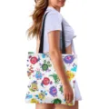 Casual canvas tote bag with cute cartoon monster print, durable shoulder bag for daily shopping. - Colorful Funny Little Monster Print (GWD-019) / 40x40cm