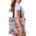 Cute cartoon print canvas tote bag for women, casual shopping handbag with sturdy handles. - Pink Fun Summer Print (GWD-020) / 40x40cm