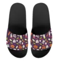 Schwarze Halloween Totenkopf Print Flach Pantoletten, bequeme Hausschuhe für Damen und Herren. - 35 / Lila Bedruckt (YZTB-032)