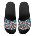 Unisex Sommer Pantoletten mit buntem Totenkopf Blumenmuster bequeme Freizeit Flachschuhe. - 35 / Bunt Totenkopf Bedruckt (YZTB-033)