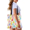 Fashionable canvas tote bag for women featuring cute colorful dinosaur print daily use. - Full Print Colorful Dinosaur Style (GWD-030) / 40x40cm