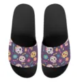 Sommer Totenkopf Druck flache Hausschuhe für Damen und Herren, bequeme Freizeit Badeschuhe. - 35 / Lila Bedruckt (YZTB-035)