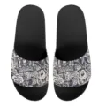Unisex Pantoletten mit vintage Totenkopf und Rosen Muster für stilvolle Alltagsschuhe. - 35 / Retro Punk Print Stil (YZTB-045)