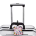 Cute cartoon printed luggage tag for travel, durable suitcase ID tag with secure strap. - M / Pink Fun Cartoon Print Style (XLP-006)