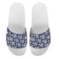 Sommer lässige Totenkopf Print Hausschuhe, blaue Riemen weiße Sohle Strand Badeschuhe - 35 / Weißer Boden Tiefblaues Obermaterial Halloween Totenkopf Knochen Druck (YZTW-030)