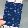 Blue space pattern PU leather passport holder travel document organizer case main view - Normal Specification / Dark Blue (Space Print)