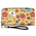 Women's retro cartoon print zipper wallet with wrist strap stylish PU leather clutch bag - Pop Art Print (V2QB-001)