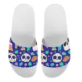 Unisex weiße Badeschlappen mit blauem Totenkopf- und Blumenmuster, lässige Sommerschuhe. - 35 / YZTW-013 Weiße Basis Dunkelblauer Totenkopf-Druck
