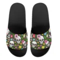 Modische Totenkopf Print Pantoletten für Damen und Herren, bequeme lässige Badeschuhe Hausschuhe Neu - 35 / Grüner Totenkopf-Blumendruck (YZTB-018)