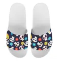 Bequeme Hausschuhe für Paare mit buntem Totenkopf und Blumen Druck für den Sommer. - 35 / Weiße Basis Dunkelblauer Druck (YZTW-014)