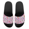 Modische flache Pantoletten mit Totenkopf Blumen Muster fuer Damen Herren Schuhe top neu - 35 / Rosa Totenkopf Blumendruck (YZTB-021)
