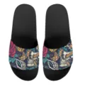 Unisex schwarze Pantoletten mit stylischem Totenkopf und Rosen Tattoo Print für den Sommer. - 35 / Totenkopf Rose Druck (YZTB-001)