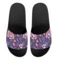 Unisex flache Badeschuhe mit festlichem Totenkopf Blumen Print, bequeme schwarze Hausschuhe. - 35 / Lila Totenkopf Festlicher Druck (YZTB-022)