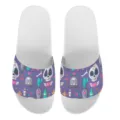 Halloween Totenkopf Hausschuhe Offene Zehen Pantoletten Lila Weiss Unisex Freizeitschuhe - 35 / Violetter Totenkopf Grabstein Druck (YZTW-017)