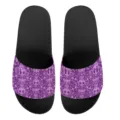 Schwarze Badesandalen mit violettem Totenkopf-Blumen-Muster, bequeme Unisex Sommerschuhe. - 35 / Lila Totenkopf Floral (YZTB-003)