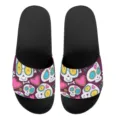 Bequeme schwarze Pantoletten mit niedlichem Cartoon Totenkopf Muster, Unisex Freizeitschuhe. - 35 / Lila Cartoon-Totenkopf-Druck (YZTB-023)