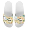 Süße Totenkopf-Print Pantoletten für Damen und Herren, lässige Sommer Strand Hausschuhe. - 35 / Beiger Totenkopf Blumendruck (YZTW-020)