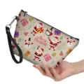 Christmas PU leather clutch bag with festive Santa snowman print and wrist strap for women. - Santa & Snowman Print (hzb-049) / 21.5x14.5x6.5cm
