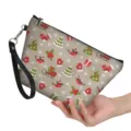 Trousse de maquillage Noel en cuir PU pochette cosmetique femme avec dragonne pratique - Sapin de Noël Oiseaux (hzb-098) / 21.5*14.5*6.5cm