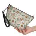 Sac à cosmétiques en cuir PU imprimé Noël pochette de voyage pour femme avec dragonne - Botanique de Noël Floral (hzb-099) / 21.5*14.5*6.5cm