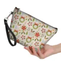 Borsa pochette cosmetica per trucco da donna con motivo natalizio con cinturino principale - Motivo Ghirlanda di Natale Beige (hzb-060) / 21.5*14.5*6.5cm