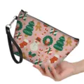 Sac pochette de maquillage en cuir PU imprimé de Noël avec dragonne pour femmes vue principale - Dessin Animé de Noël Rose (hzb-100) / 21.5*14.5*6.5cm
