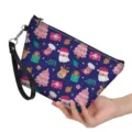 Pochette de maquillage motif Père Noël de Noël sac à main de rangement avec dragonne pratique. - Style d'Impression Arbre de Renne de Noël Bleu Foncé (hzb-054)