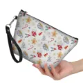 Christmas pattern PU leather cosmetic bag fashion portable womens makeup clutch purse - Medium (21.5x14.5x6.5cm) / Christmas Gingerbread & Tree Print (hzb-096)