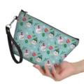 Pochette de maquillage imprimée Noël motif ours pingouin dessin animé sac à main zippé - Style d'Impression Ours Pingouin Dessin Animé Bleu Clair (hzb-055)