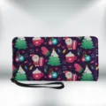 Portafoglio lungo in PU con stampa natalizia e cinturino da polso borsa regalo festiva - Stile Natalizio Viola (QB-070)