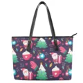 Weihnachts Thema Druck Damen Tragetasche stilvolle lila Leder Handtasche festliche Umhängetasche - Lila Weihnachten All-Over-Druck Stil (STB2-51) / H27xL38xW13cm
