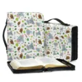 Süße Cartoon Elefanten Bibel Tasche mit Griff und Reißverschluss, multifunktionaler Schutzumschlag. - M / SJB-011 (Weißer Cartoon Elefant)