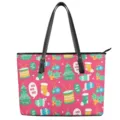 Festliche Weihnachtsmotiv Damen Handtasche stilvolle rosa Shopper Tasche mit schwarzen Henkeln - Rosa Weihnachtsbaum Feiertagsstil (STB2-52) / H27xL38xW13cm