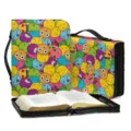 Colorful smiley face PU leather Bible cover bag with handle and zipper storage. - M / Smiley Face Expression (SJB-051)