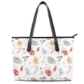 Weihnachten Muster Damen Handtasche, weiße Schultertasche aus Kunstleder mit Festtagsmotiv. - Weißer Lebkuchenmann All-Over-Druck Stil (STB2-53) / H27xL38xW13cm