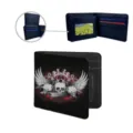 Men's gothic skull wing PU leather bifold wallet with multiple card slots and dark style. - Gothic Skull Wing Rose Print (ZDQB-043)