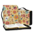 PU Leder Bibel Hülle Tasche mit retro Cartoon Smiley Blumen und Planeten Print Griff. - M / Retro Smiley Floral
