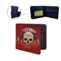 Men's bi-fold PU leather wallet with cool skull and poker cards print, compact card holder. - Vintage Skull Revolver Print (ZDQB-044)