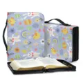 PU leather Bible cover bag with handle zipper Easter bunny floral print protective case - M / Easter White Rabbit (SJB-055)