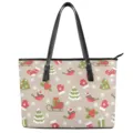Festliche Weihnachten Muster Damen PU Leder Handtasche modische Shopper Tasche Henkel - Weißes Leder Mehrfarbiger Weihnachtsdruck Stil (STB2-55) / H27xL38xW13cm