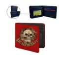 Men's folding PU leather wallet with skull print, compact bifold card holder design for daily use. - Peacemaker Red Skull Print (ZDQB-045)