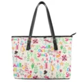 Christmas themed printed women tote bag with black handles stylish leather handbag for daily use - Black White Snowman Style (STB2-46) / M