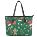 Christmas print women handbag stylish leather shoulder bag casual daily tote bag cute holiday gift - Green Christmas Tree Style (STB2-48) / M